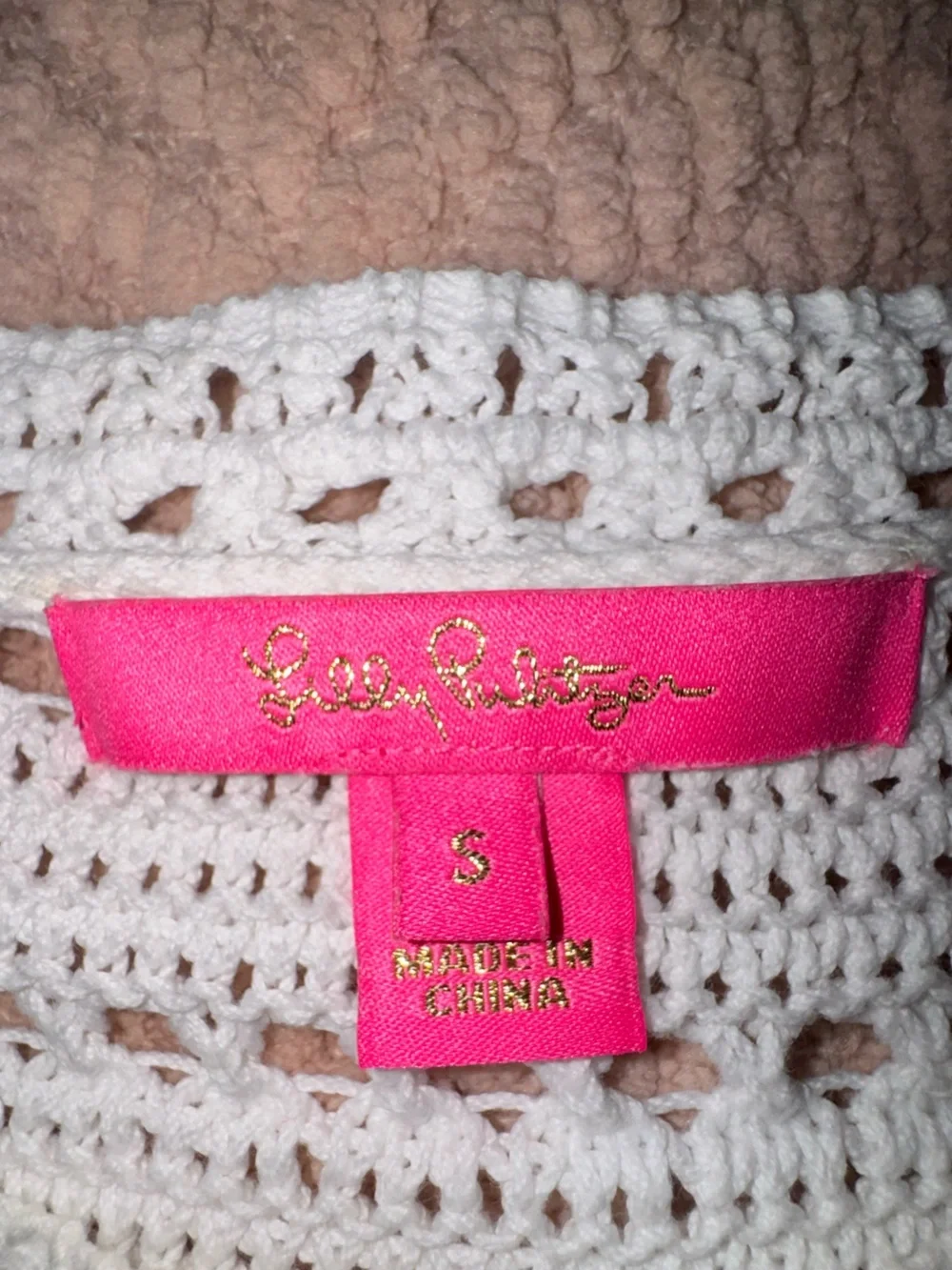 LILLY PULITZER Irina Sweater Resort White Crochet Knit Ruffle Sleeve Pullover S